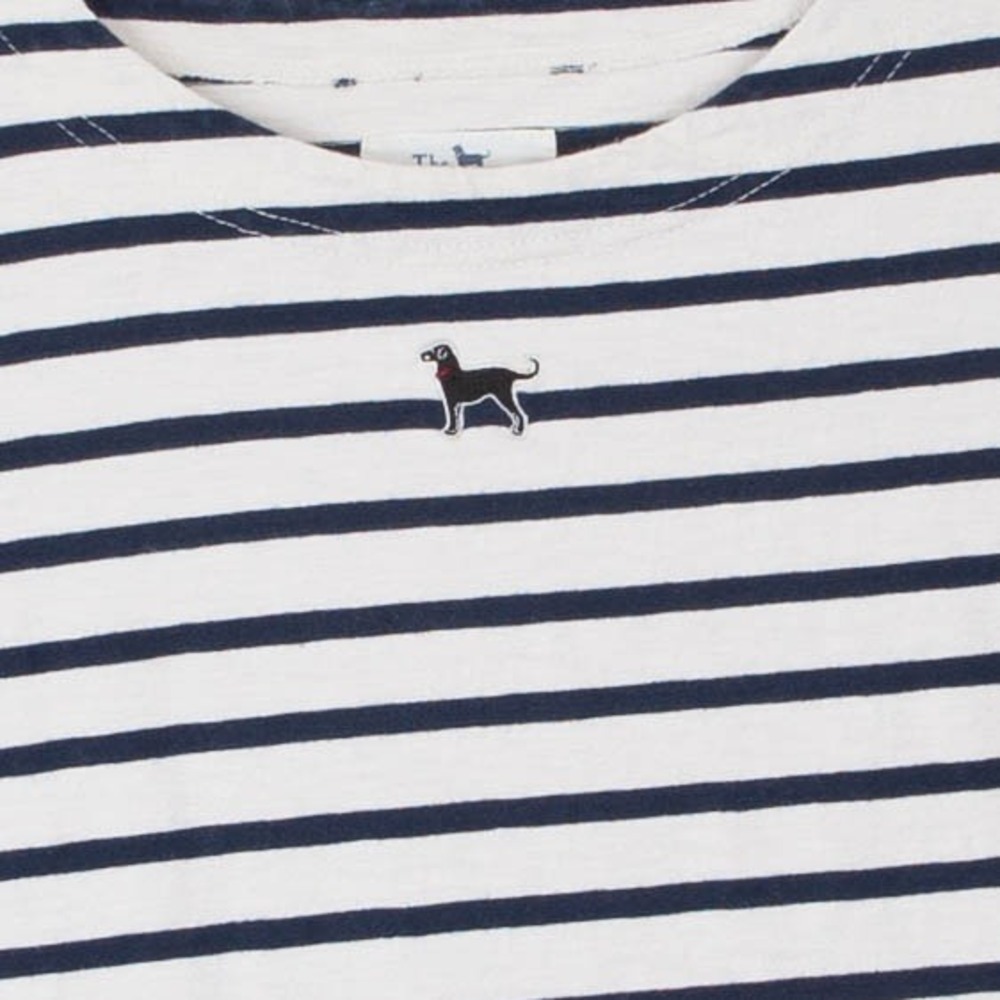 The Black Dog Striped T-Shirt Dress Small Navy Blue Nautical Drawstring Cotton - Picture 4 of 8